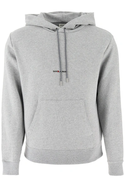 Shop Saint Laurent Logo Print Hoodie In Grey