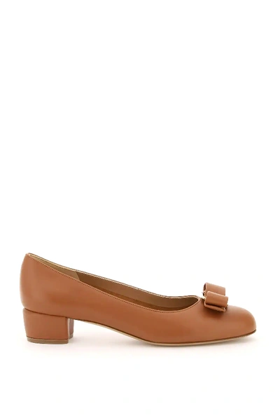 Shop Ferragamo Calfskin Vara Pumps In Brown