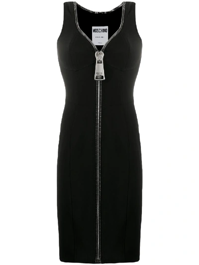 Shop Moschino Zip-up Fitted Dress In Black