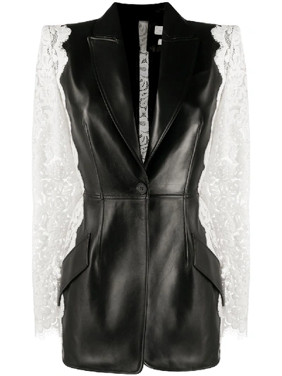 Shop Alexander Mcqueen Lace-panelled Single-breasted Blazer In Black