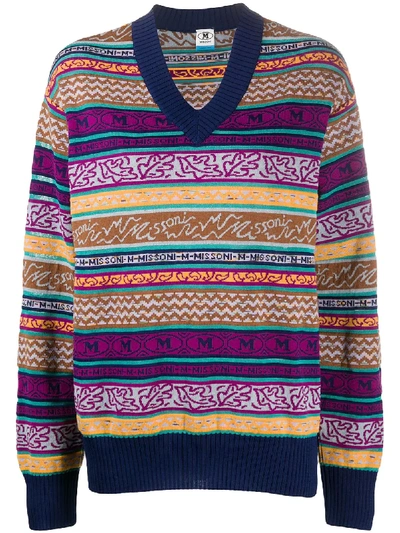 Shop M Missoni Abstract Stripe Jumper In Blue