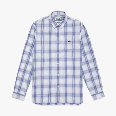 Shop Lacoste Men's Slim Fit Long-sleeve Wool Stretch Shirt In Purple,light Blue
