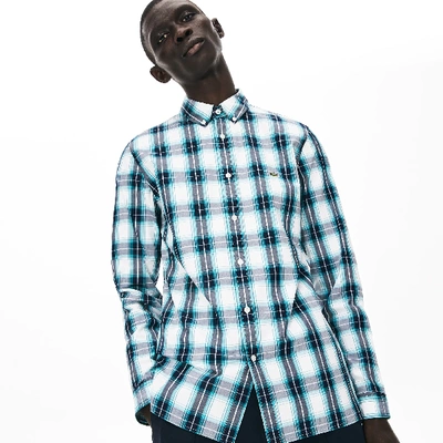 Shop Lacoste Men's Slim Fit Long-sleeve Wool Stretch Shirt - 16½ - 42 In Blue