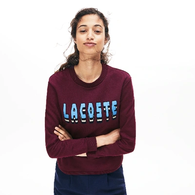 Shop Lacoste Women's Crewneck 3d-lettering Cotton Blend Fleece Sweatshirt In Bordeaux