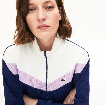 Shop Lacoste Women's Color-block Fleece Zip Up Sweatshirt In Navy Blue,purple,white