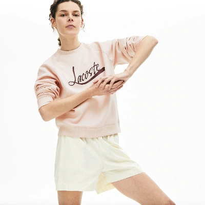 Shop Lacoste Women's Signature Print Crew Neck Sweatshirt In Light Pink,bordeaux