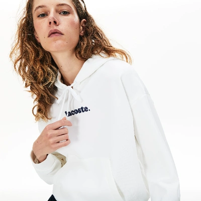 Shop Lacoste Women's Signature Wide Hooded Fleece Sweatshirt In White