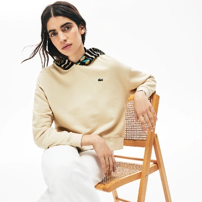 Shop Lacoste Women's Live Printed-hood Fleece Sweatshirt In Beige,white