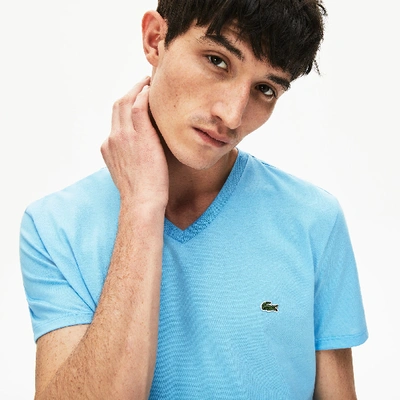 Shop Lacoste Men's V-neck Pima Cotton Jersey T-shirt In Light Blue