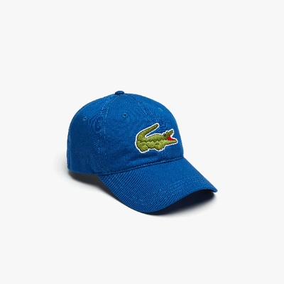 Shop Lacoste Unisex Contrast Strap And Oversized Crocodile Cotton Cap - One Size In Blue
