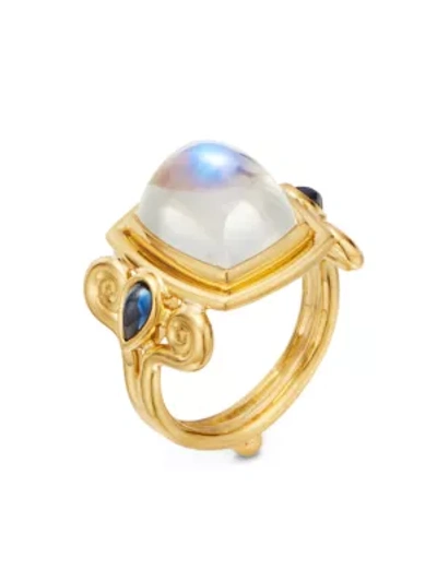 Shop Temple St Clair 18k Yellow Gold, Blue Moonstone & Blue Sapphire Classic Arabesque Ring