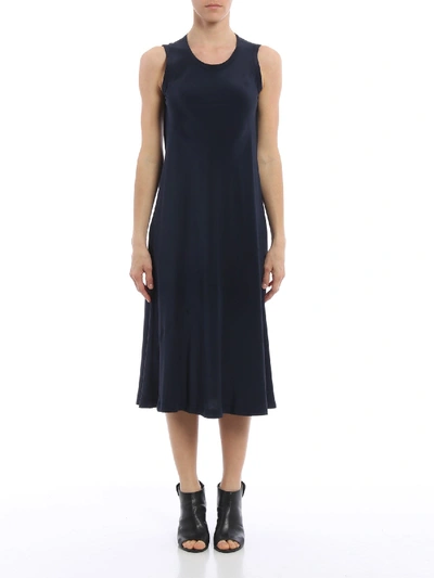 Shop Aspesi A-line Sleeveless Blue Silk Dress