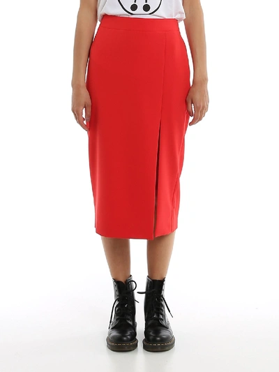 Shop Moschino Side Vent Pencil Skirt In Red