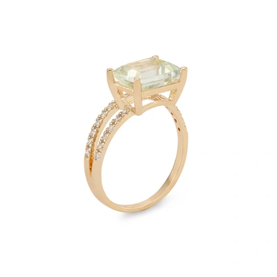 Shop Mateo Point Of Focus Ring In Yellow Gold / White Diamonds / Green Amethyst