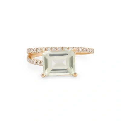 Shop Mateo Point Of Focus Ring In Yellow Gold / White Diamonds / Green Amethyst