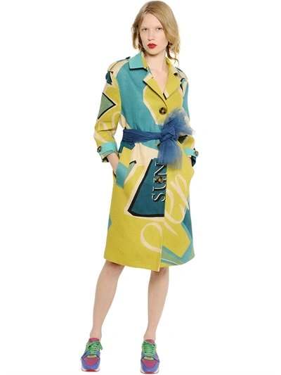 Burberry Artwork Printed Linen Canvas Coat In Yellow