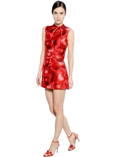Valentino Hearts Printed Brocade Dress In Red