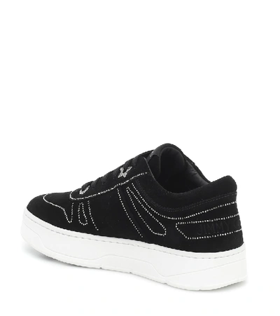 Shop Jimmy Choo Hawaii/f Embellished Suede Sneakers In Black