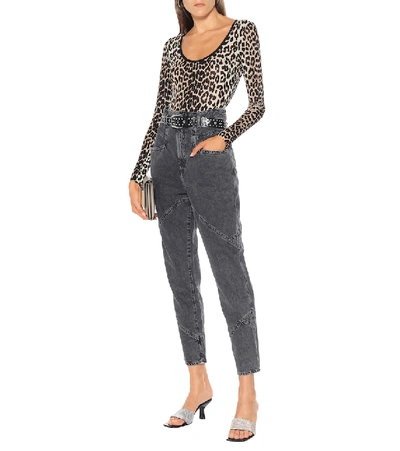 Shop Ganni Leopard-print Bodysuit In Brown