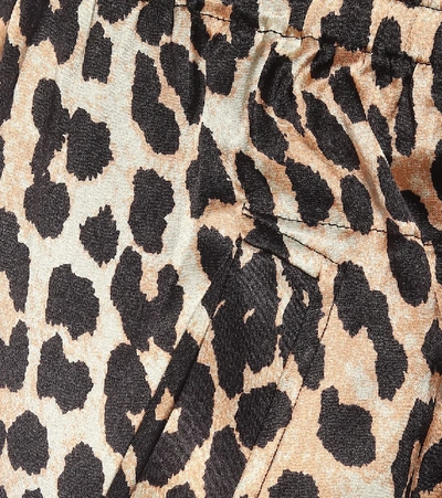 Shop Ganni Leopard-print Stretch Silk-satin Pajama Pants In Brown