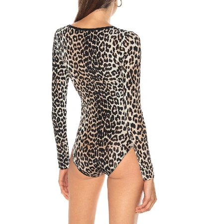 Shop Ganni Leopard-print Bodysuit In Brown