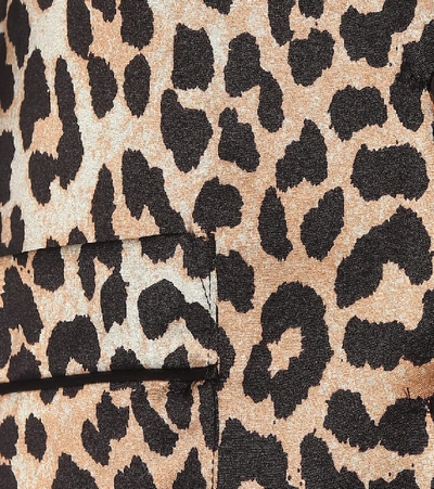 Shop Ganni Leopard-print Stretch Silk-satin Pajama Shirt In Brown