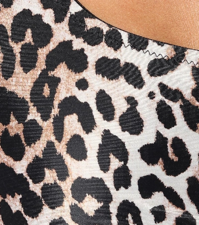 Shop Ganni Leopard-print One-shoulder Swimsuit In Brown