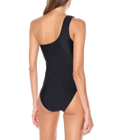 Shop Ganni One-shoulder Swimsuit In Black