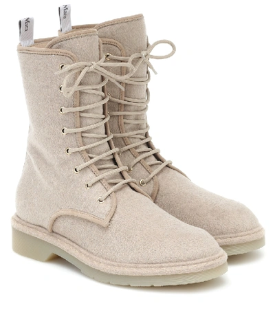Shop Max Mara Baker Wool-felt Combat Boots In Beige