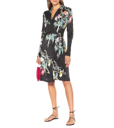 Shop Etro Floral Jersey Wrap Dress In Black