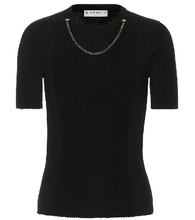 Shop Givenchy Embellished Ribbed-knit Top In Black