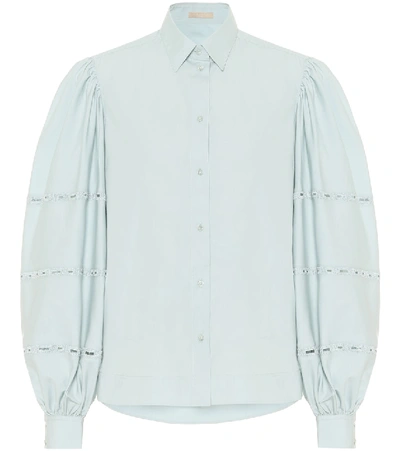 Shop Alaïa Puff-sleeve Cotton-poplin Shirt In Blue