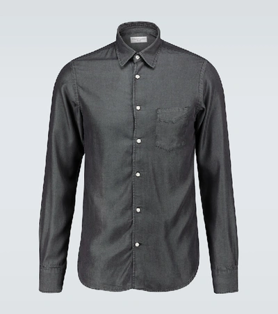 Shop Officine Generale Benoit Stitched Denim Shirt In Black