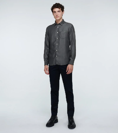 Shop Officine Generale Benoit Stitched Denim Shirt In Black