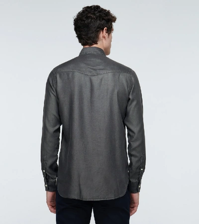 Shop Officine Generale Benoit Stitched Denim Shirt In Black