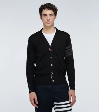 Shop Thom Browne Merino Wool V-neck Cardigan In Black