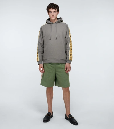 Shop Gucci Gg-trimmed Hooded Sweatshirt In Grey