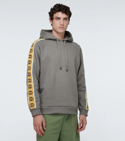 Shop Gucci Gg-trimmed Hooded Sweatshirt In Grey