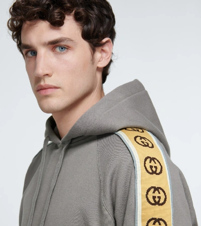 Shop Gucci Gg-trimmed Hooded Sweatshirt In Grey