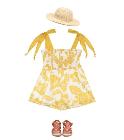 Shop Zimmermann Bellitude Floral Cotton Playsuit In Yellow