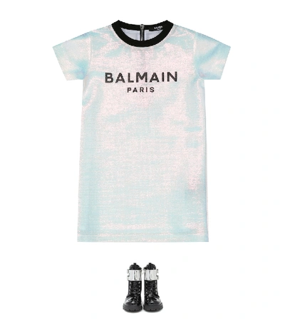 Shop Balmain Logo T-shirt Dress In Metallic