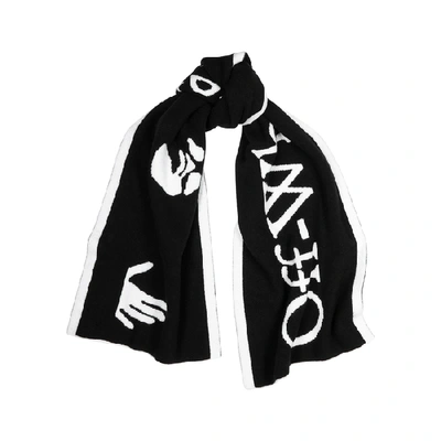 Shop Off-white Black Logo-intarsia Wool Scarf In Black And White