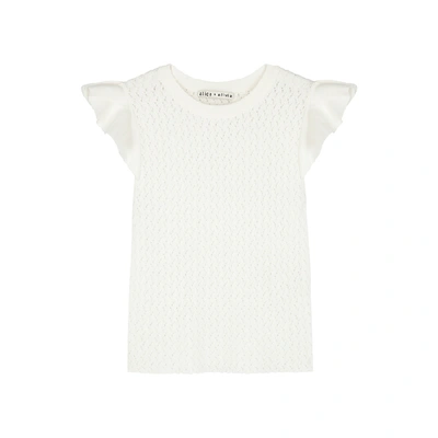 Shop Alice And Olivia Lamara White Pointelle-knit Top