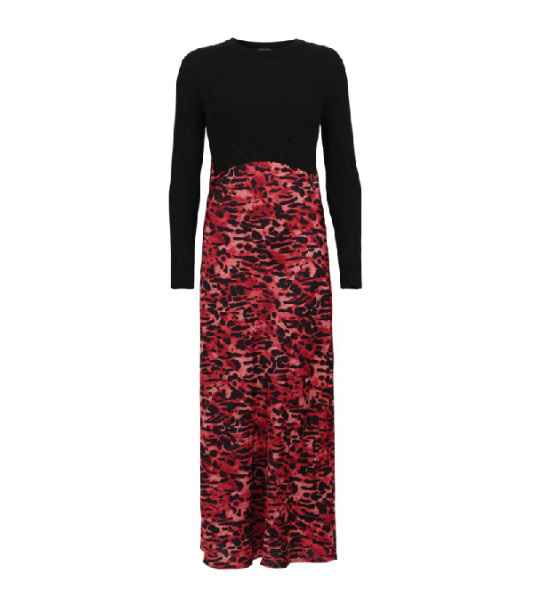 Allsaints Animal Print Slim Fit Hera Ambient Dress In Black And Red Modesens