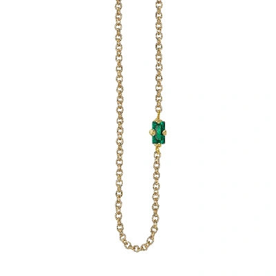 Shop Lizzie Mandler Emerald Baguette Floating Necklace In Yellow Gold/emerald