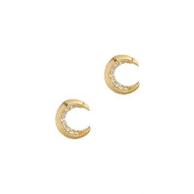 Shop Lizzie Mandler Pavé Crescent Stud Earrings In Yellow Gold/white Diamonds
