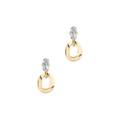 Shop Lizzie Mandler Baguette And Xs Link Earrings In Yellow Gold/white Diamonds