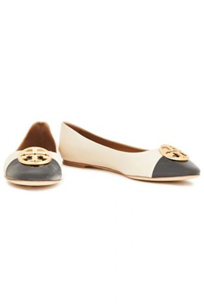 Shop Tory Burch Smooth And Patent-leather Ballet Flats In Ecru
