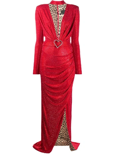 Shop Philipp Plein Plunging Neckline Dress In Red
