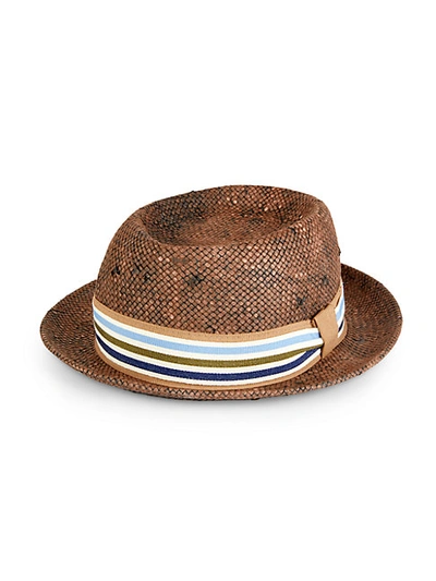 Shop Saks Fifth Avenue Woven Straw Pork Pie Fedora In Brown